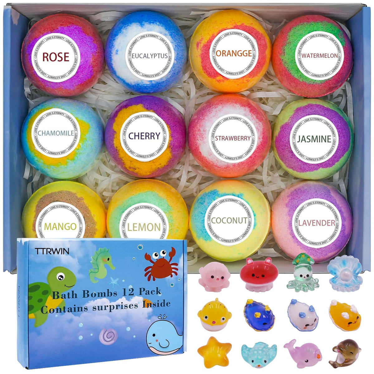 Ttrwin Bath Bombs For Kids - 12 Pack All Natural Fizzing Spa Gifts For Boys & Girls