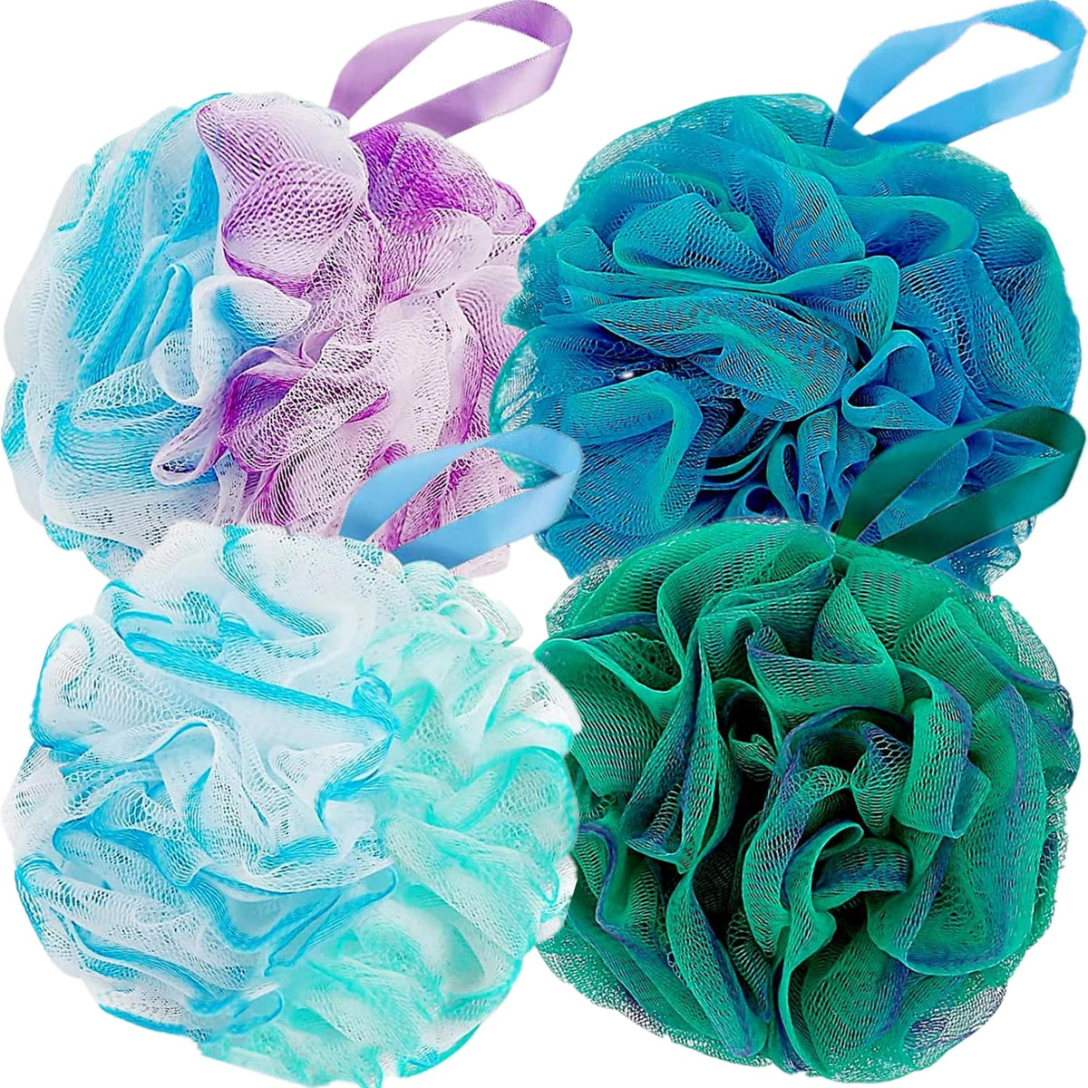 Fu Store 4 Pack Loofah Sponge Shower Scrubber, Exfoliating Bath Ball, 80G, 4 Colors