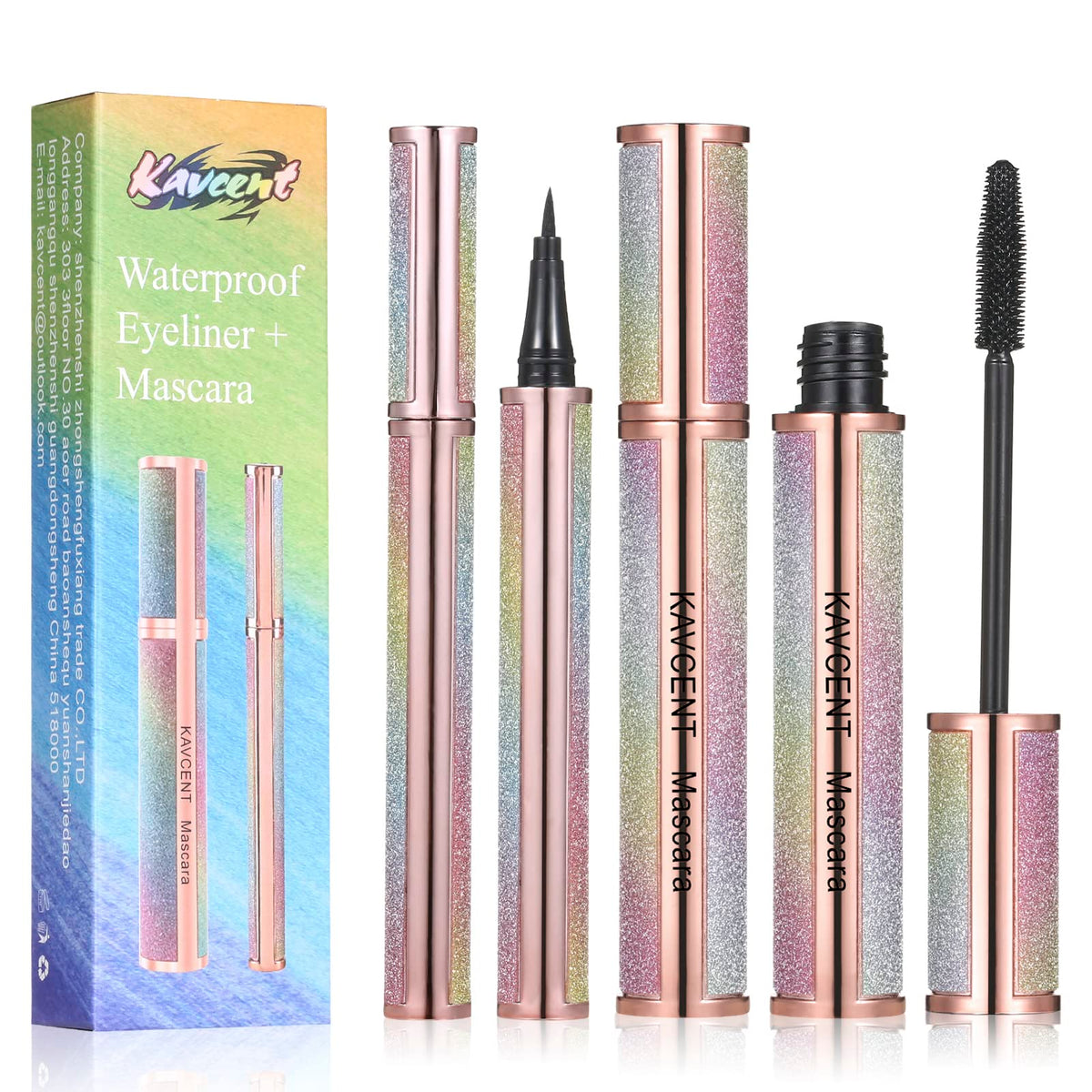 Kavcent 4D Silk Fiber Lash Mascara & Liquid Eyeliner Set - Waterproof, Long Lasting, Smudge-Proof