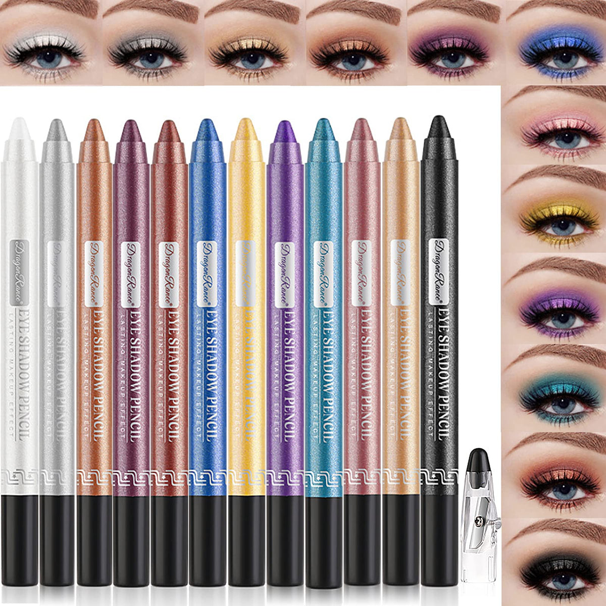 Petansy 12Pcs Cream Eyeshadow Stick Set - Waterproof Glitter Eyeliner Pencil For Women