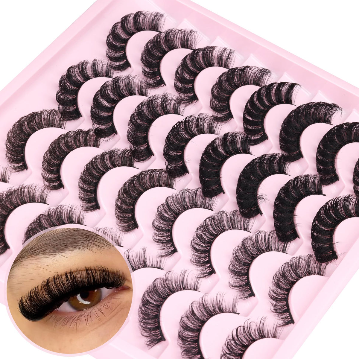 ALICROWN Russian D Curl Strip Lashes - 16 Pairs Fluffy Mink False Eyelashes, Wispy Natural Look