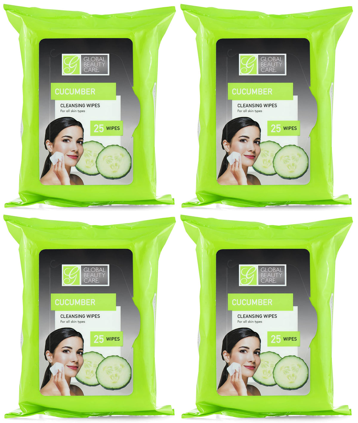 Global Beauty Care Cucumber Cleansing Wipes - 100 Premoistened Makeup Removal Wipes, 4-Pack