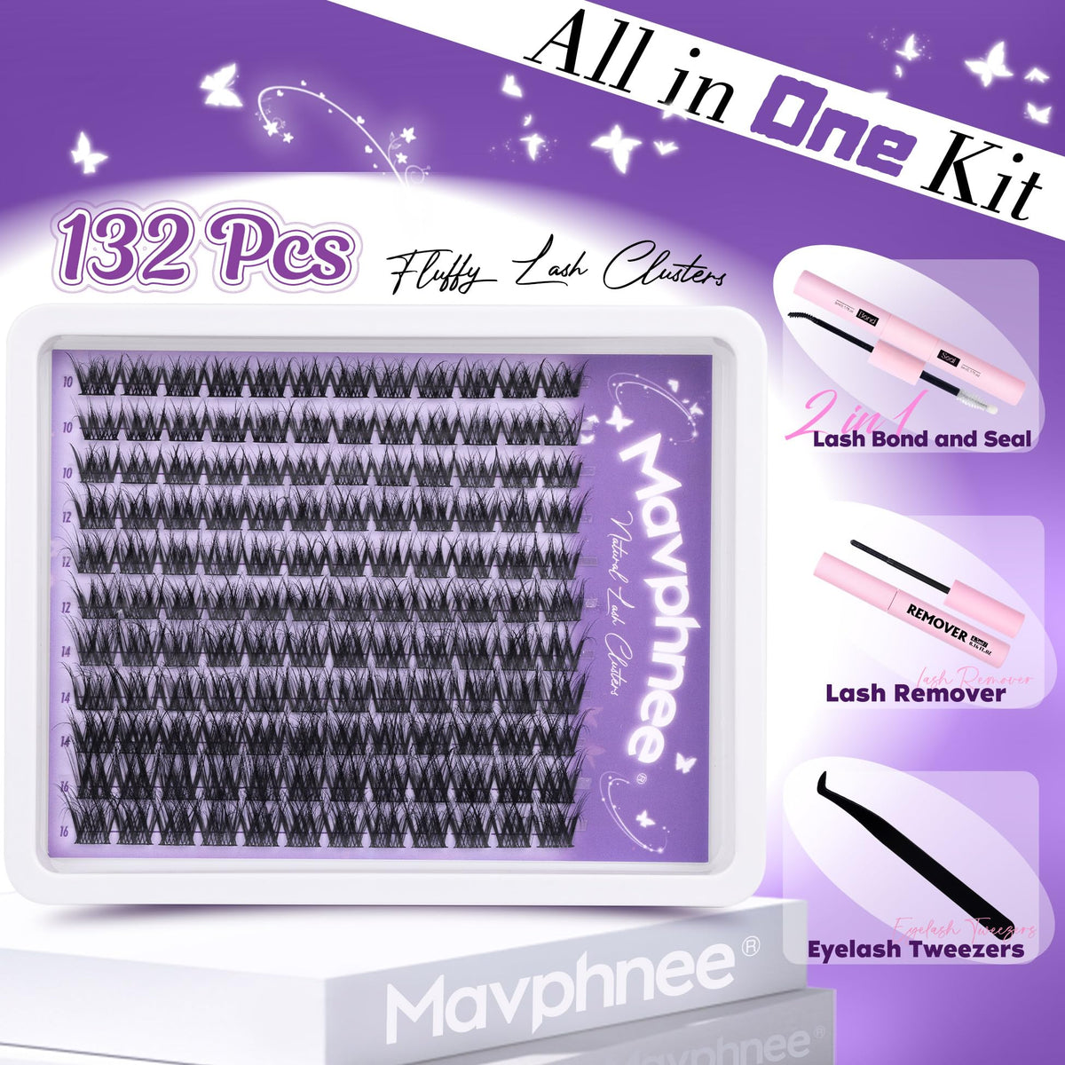 Mavphnee Fluffy Lash Clusters Kit - Natural Wispy Eyelash Extensions With Bond & Tweezers