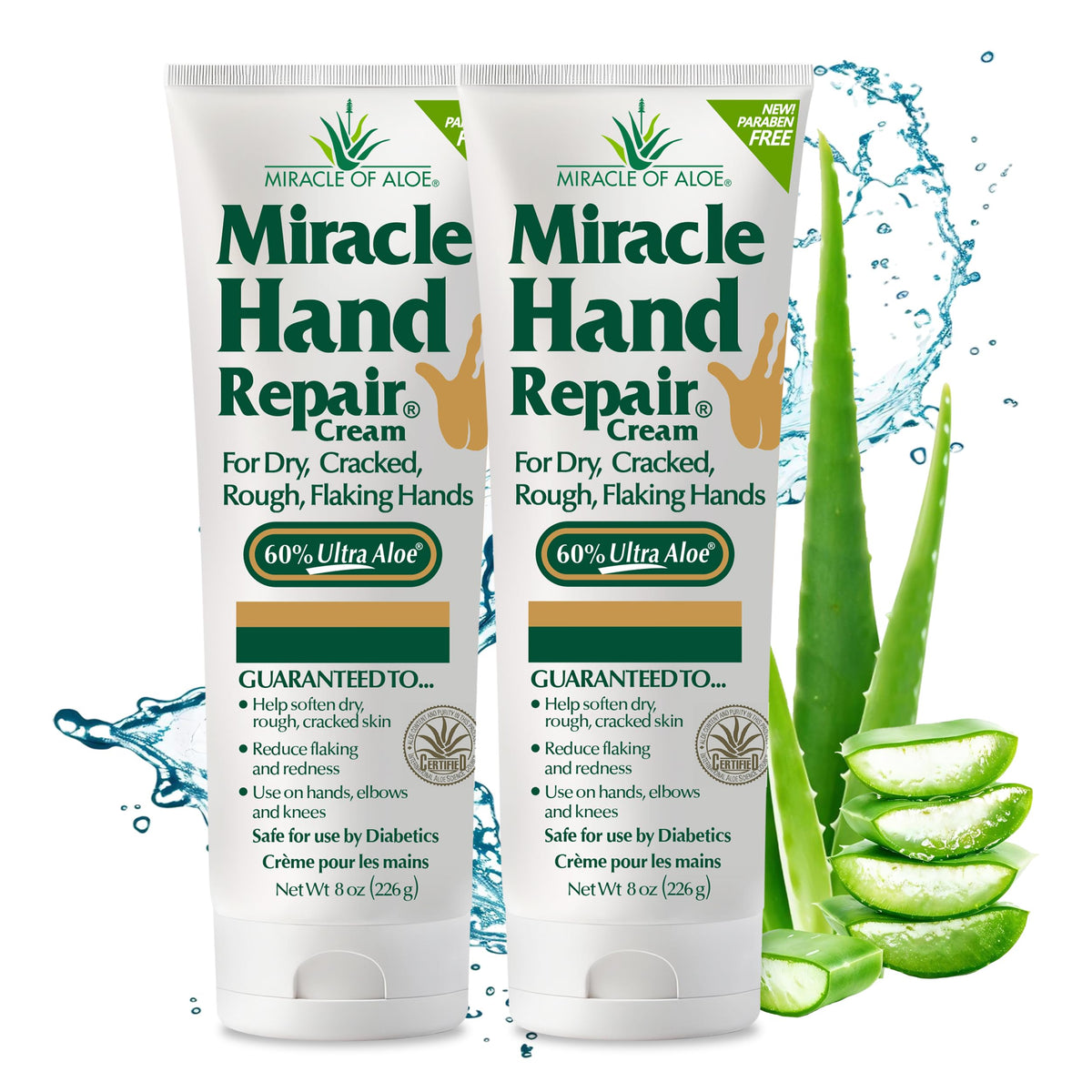 Miracle Of Aloe Hand Repair Cream 8 Oz - Healing Aloe Vera Lotion, Moisturizes & Softens (2-Pack)