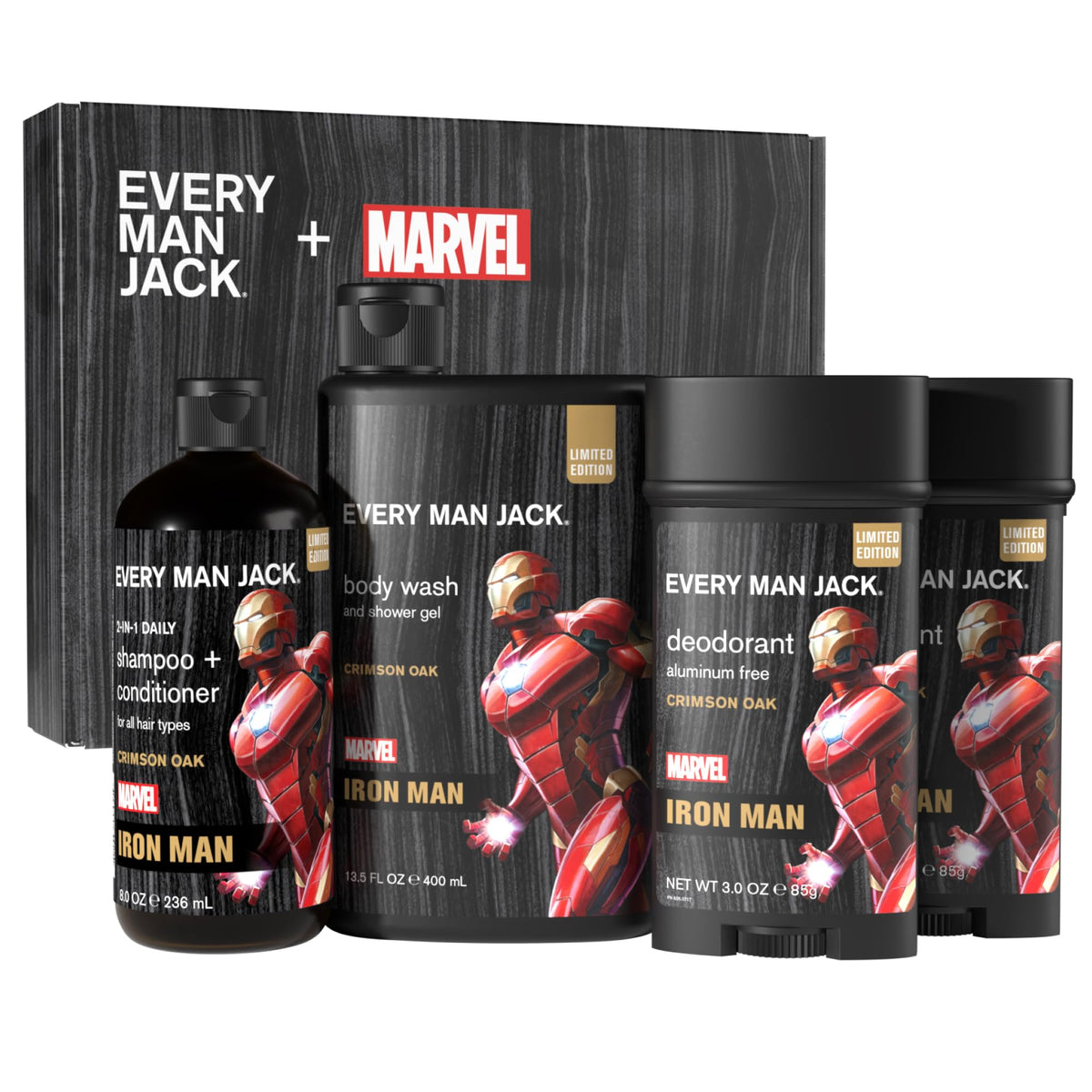 Every Man Jack Iron Man Body Set - Body Wash, Shampoo & Deodorant Gift For Marvel Lovers