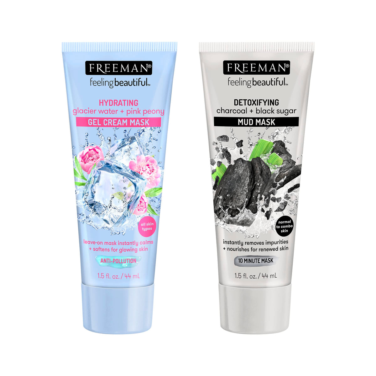 Freeman Glacier Water & Charcoal Black Sugar Facial Mask Gift Set, 2 Count, Hydrating Skincare