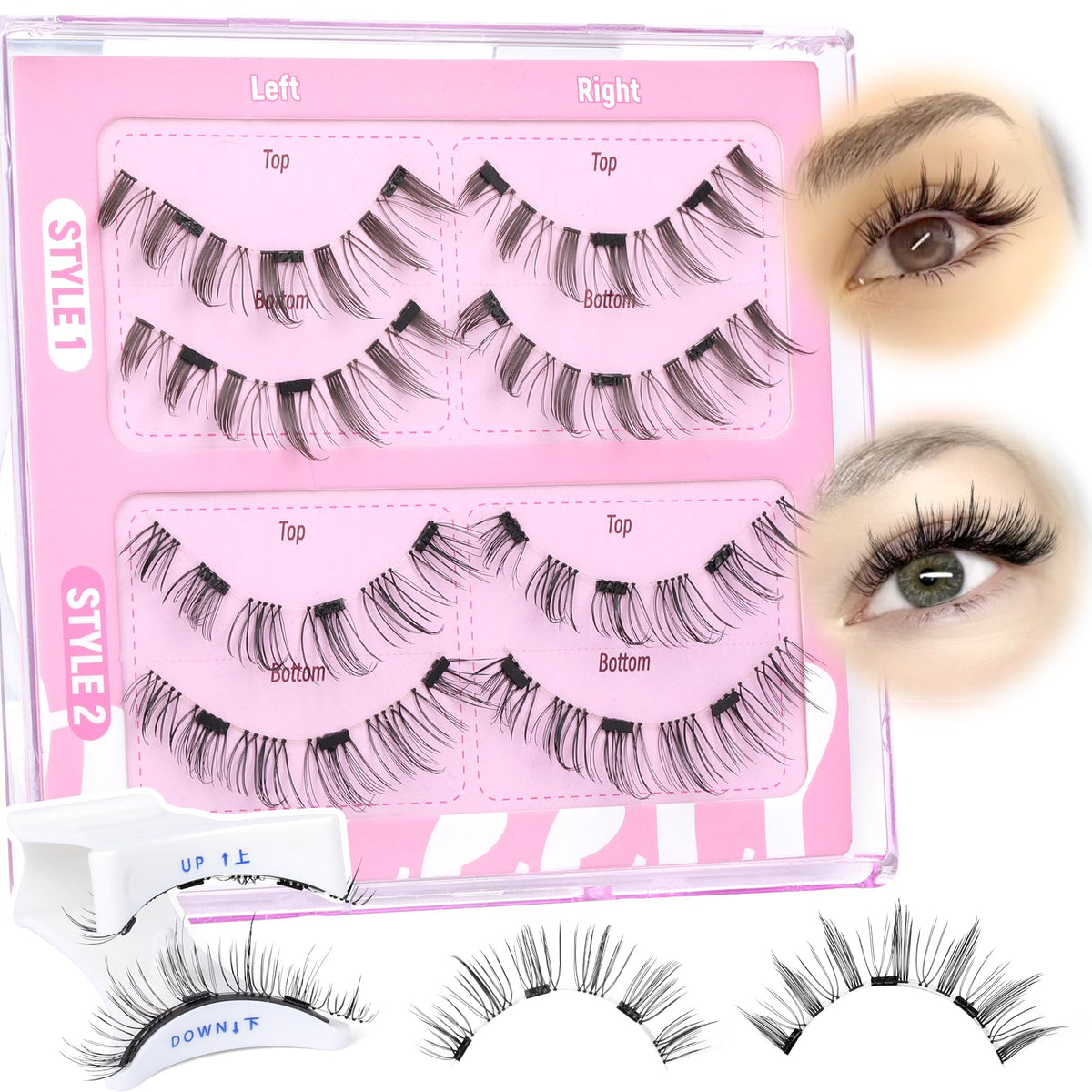 Pleell Magnetic Eyelashes Kit - Natural Wispy Faux Mink Lashes, No Glue, 2 Pairs, Easy To Wear