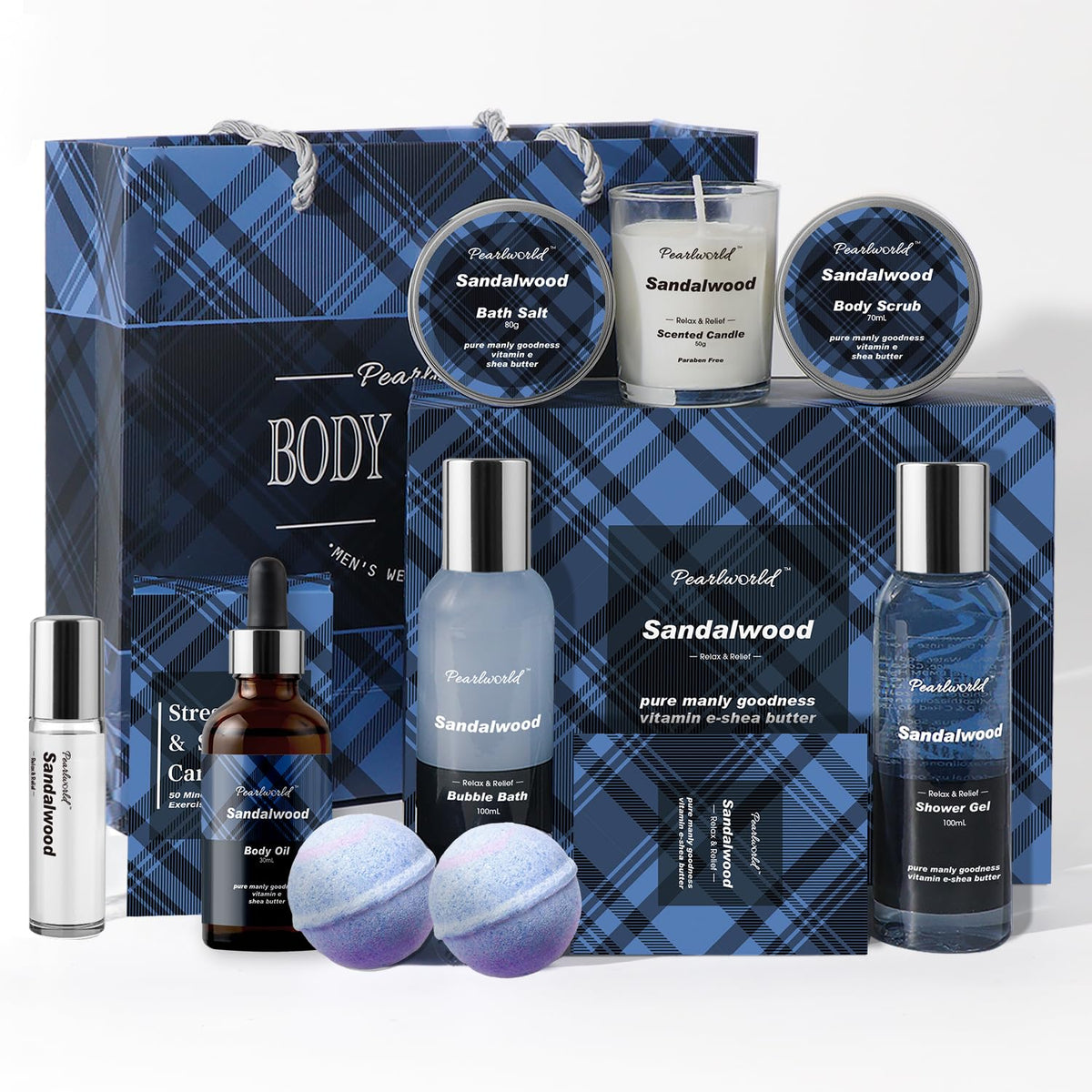 Pearlworld Men'S Bath Set - Ocean Scented Spa Gifts, 12Pcs Self Care Kit For Him