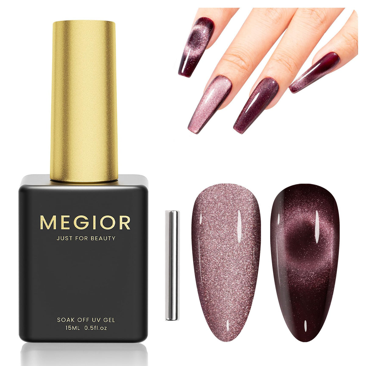 Megior 15Ml Cat Eye Dark Brown Magnetic Nail Polish - Holographic Gel For Diy Nail Art