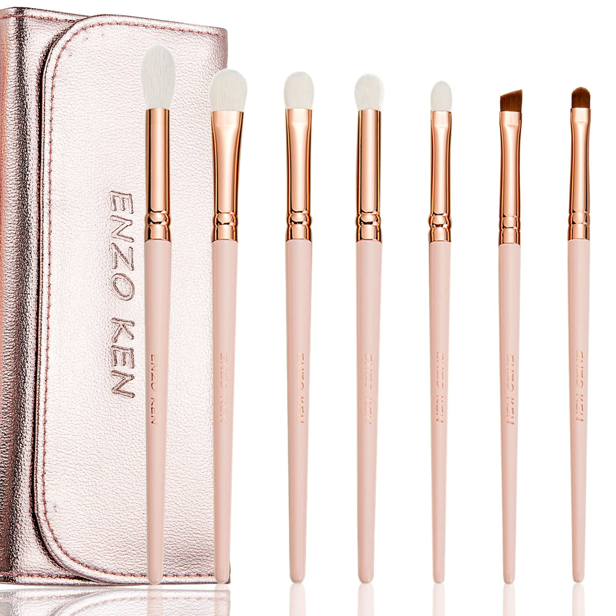 Enzo Ken Natural Goat Hair Eye Shadow Brush Set - Fluffy Blending Brushes With Case, Pink E400