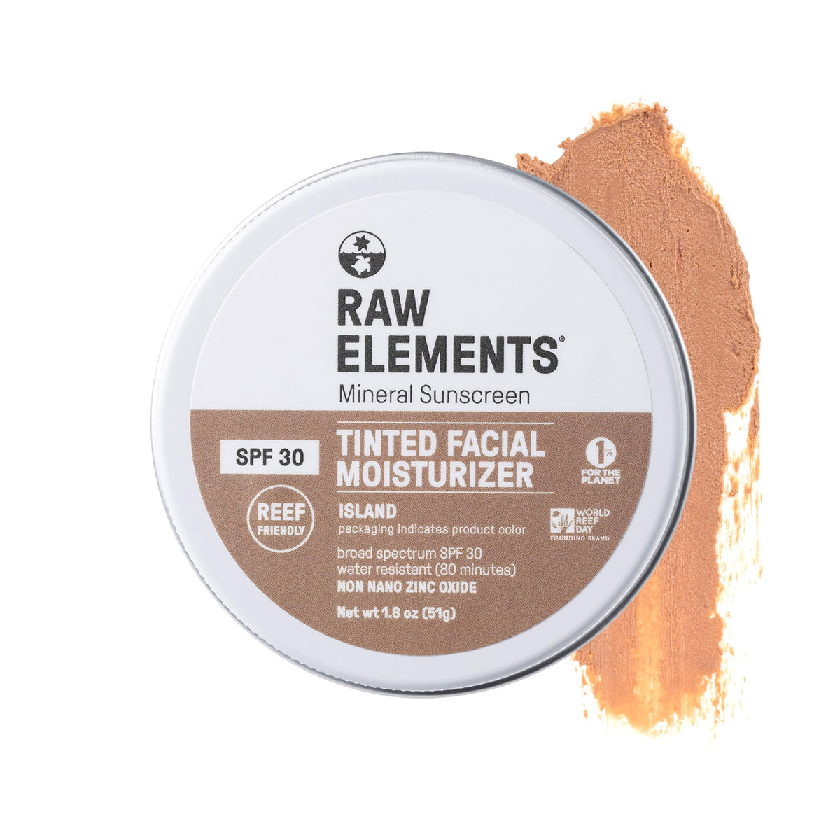 Raw Elements Ultra-Moisturizing Tinted Face Cream Spf 30, Non-Toxic, Mineral Sunscreen, 1.8