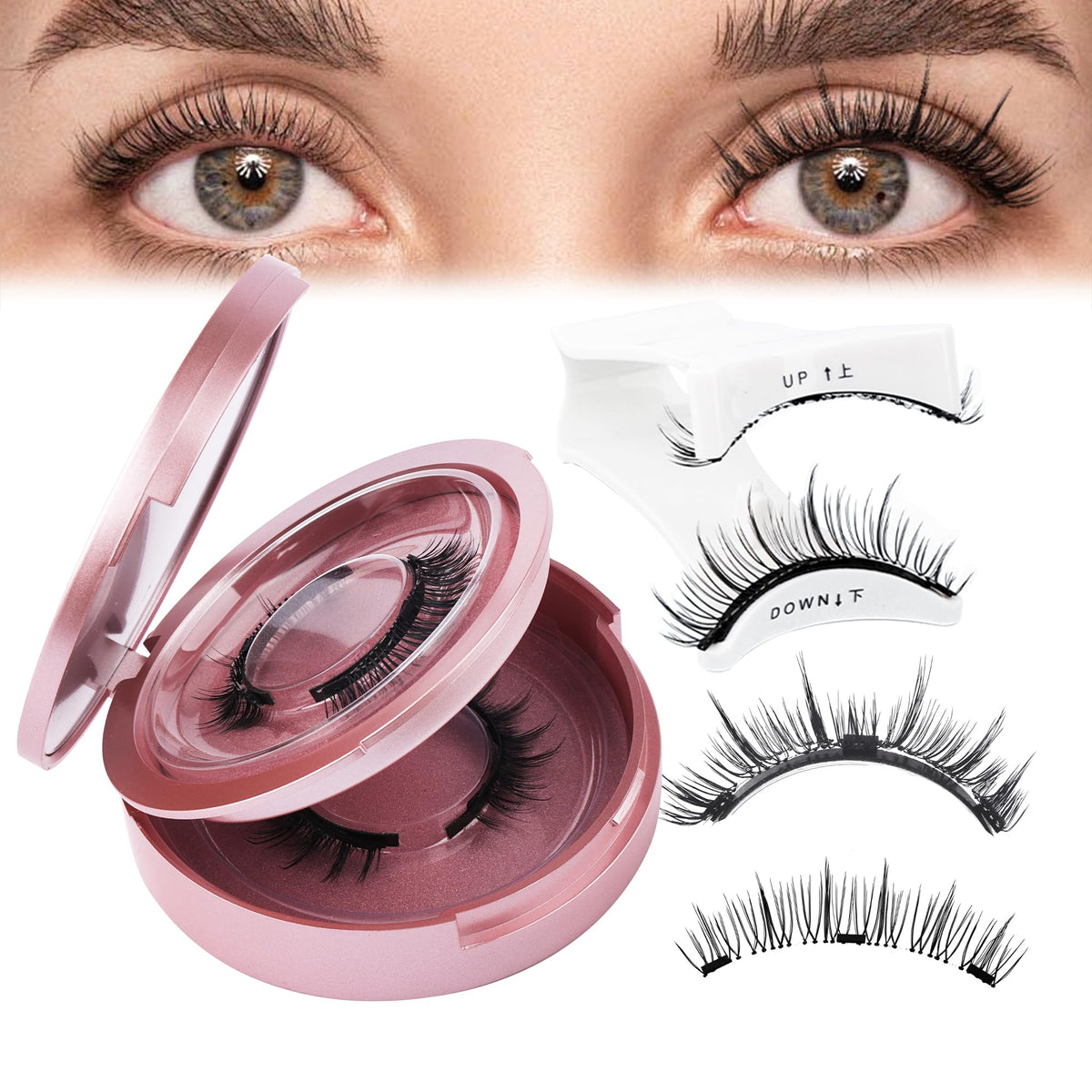 Gemerry Cat Eye Magnetic Eyelashes - 2 Pairs Glue-Free Fluffy Lashes With Applicator & Mirror