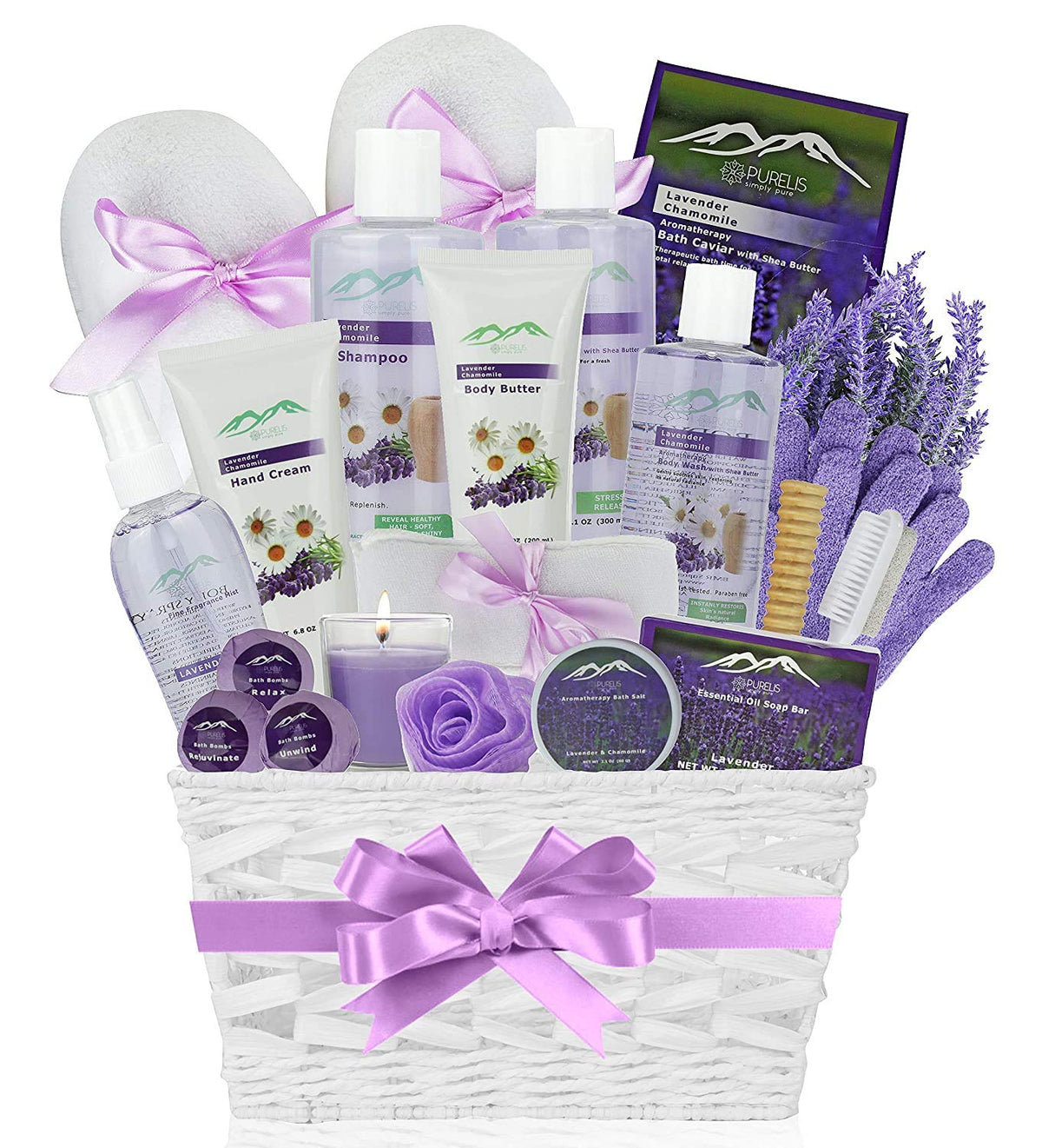 Purelis Spa Kit - 20 Pc Gift Basket For Women & Men, Birthday Beauty Set With Lotion & Bath Bombs