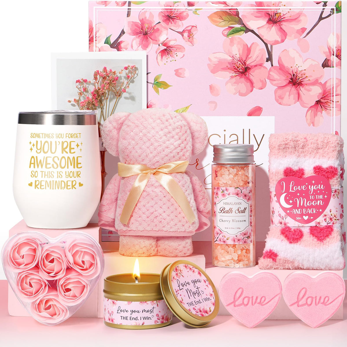 Mayicivo Cherry Blossom Bath Spa Gift Basket For Women - Unique Valentine'S Day & Birthday Gifts