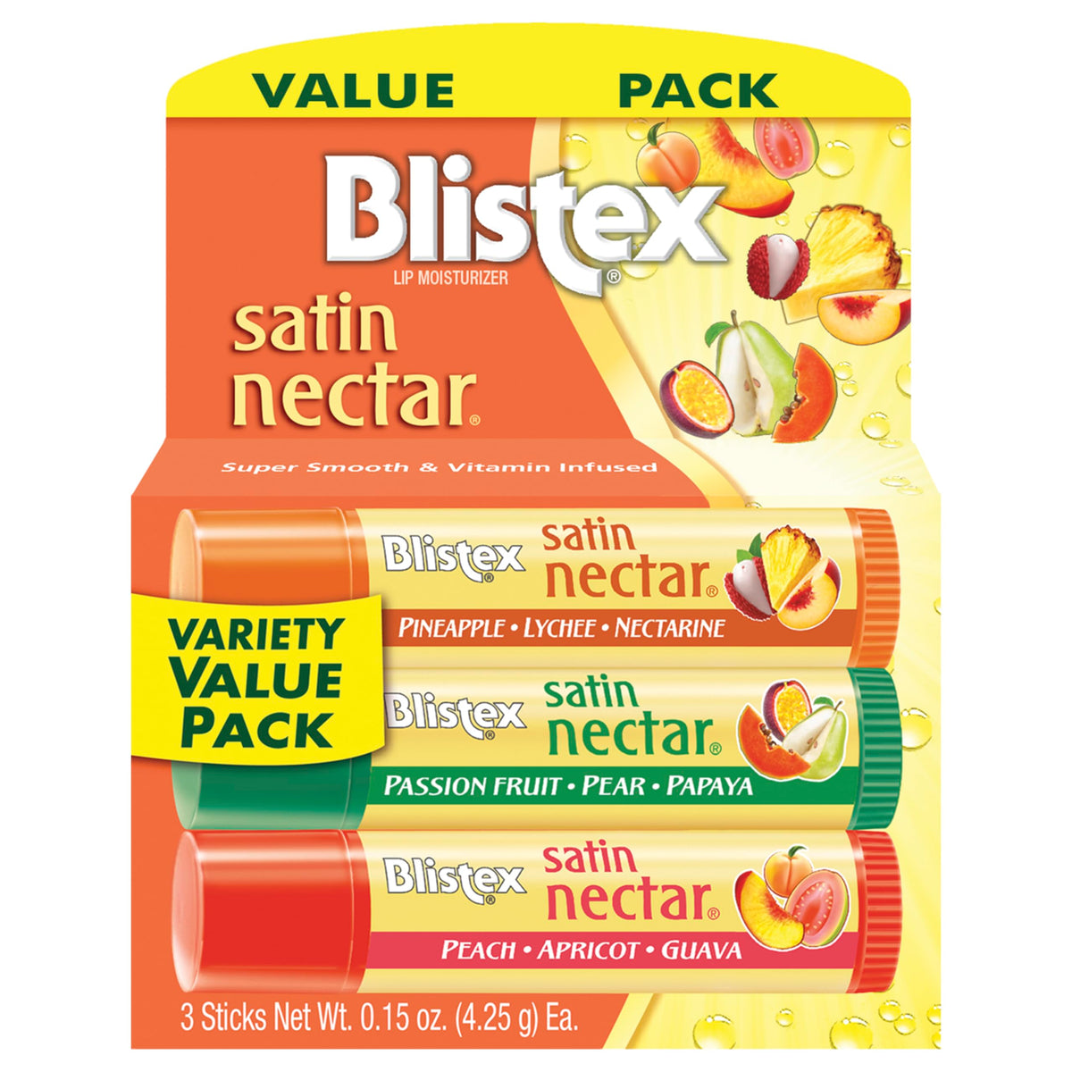 Blistex Satin Nectar Lip Moisturizer Value Pack, 3 Ct. Hydrating Balm, Clear