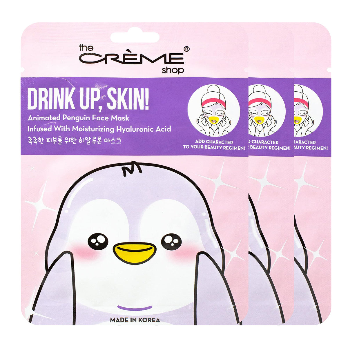 The Crème Shop Penguin Face Mask Set - 3 Advanced Soothing Sheet Masks For Daily Skincare