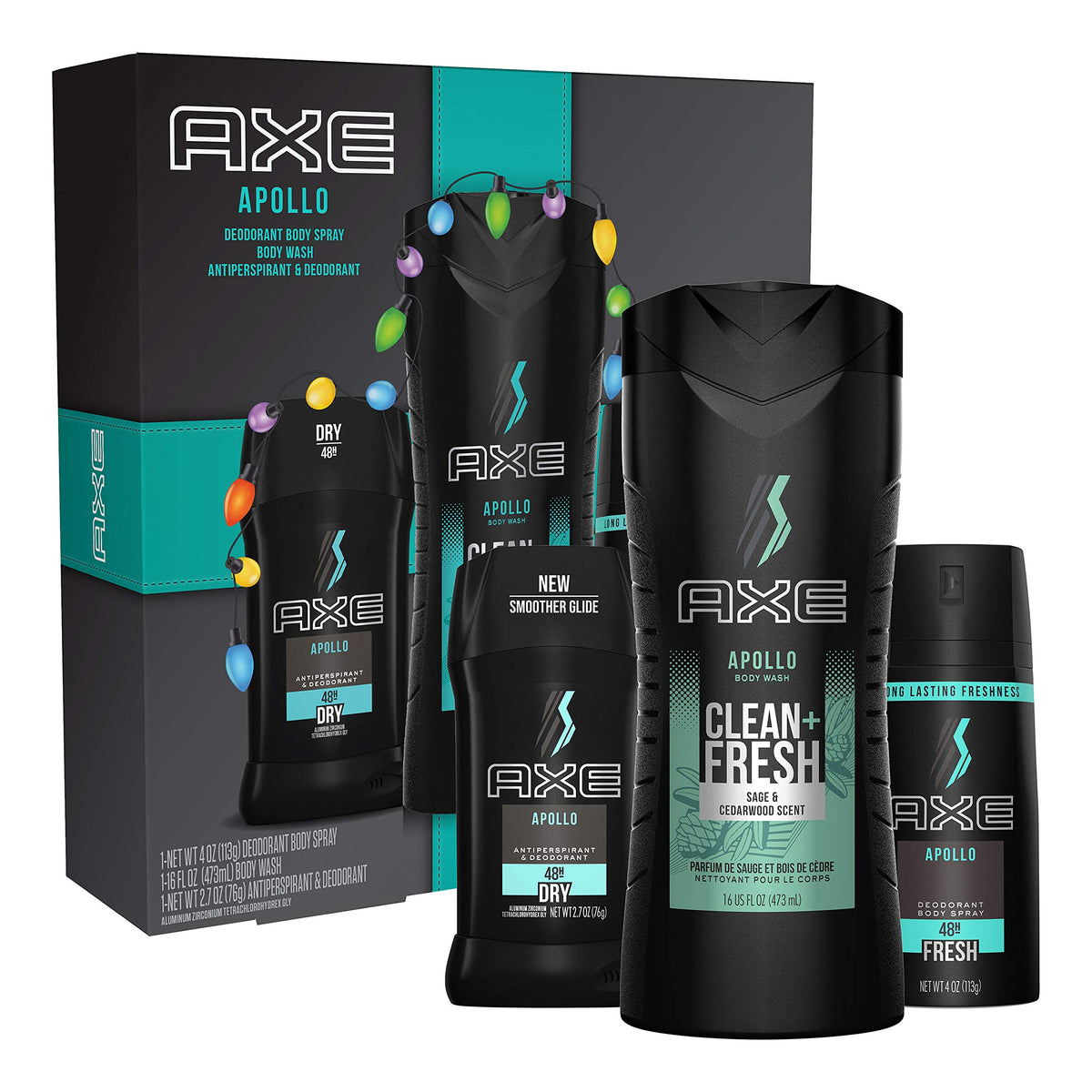 Axe Apollo Gift Set - Body Spray, Antiperspirant, Deodorant & Body Wash - 3 Piece Set