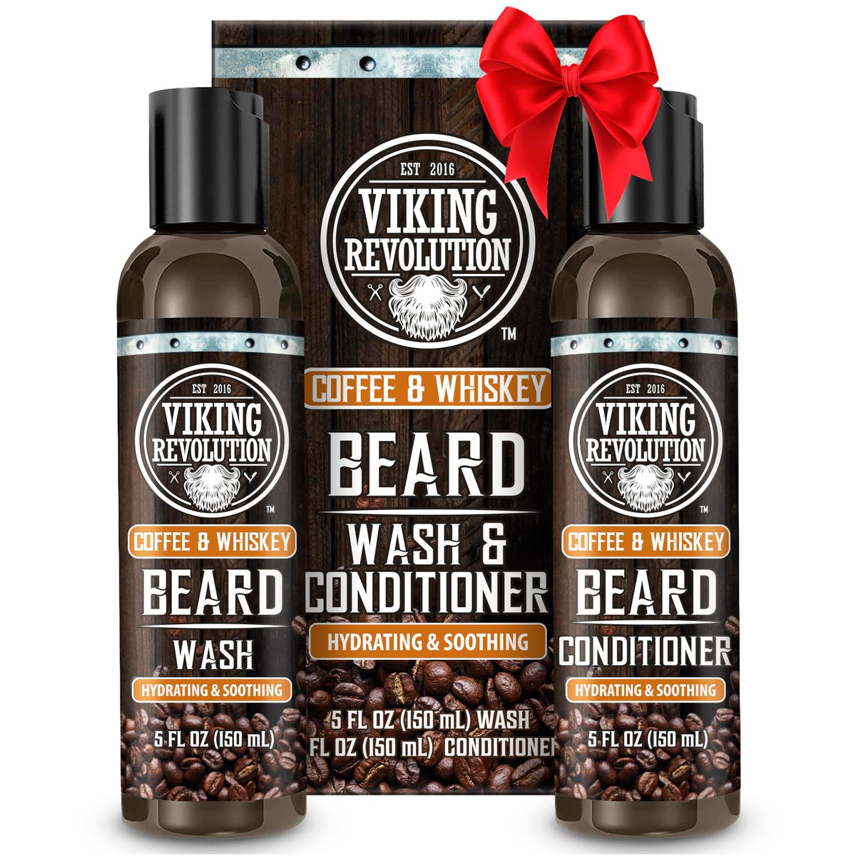 Viking Revolution Beard Wash & Conditioner Set With Argan & Jojoba Oil, 5Oz, Coffee Whiskey