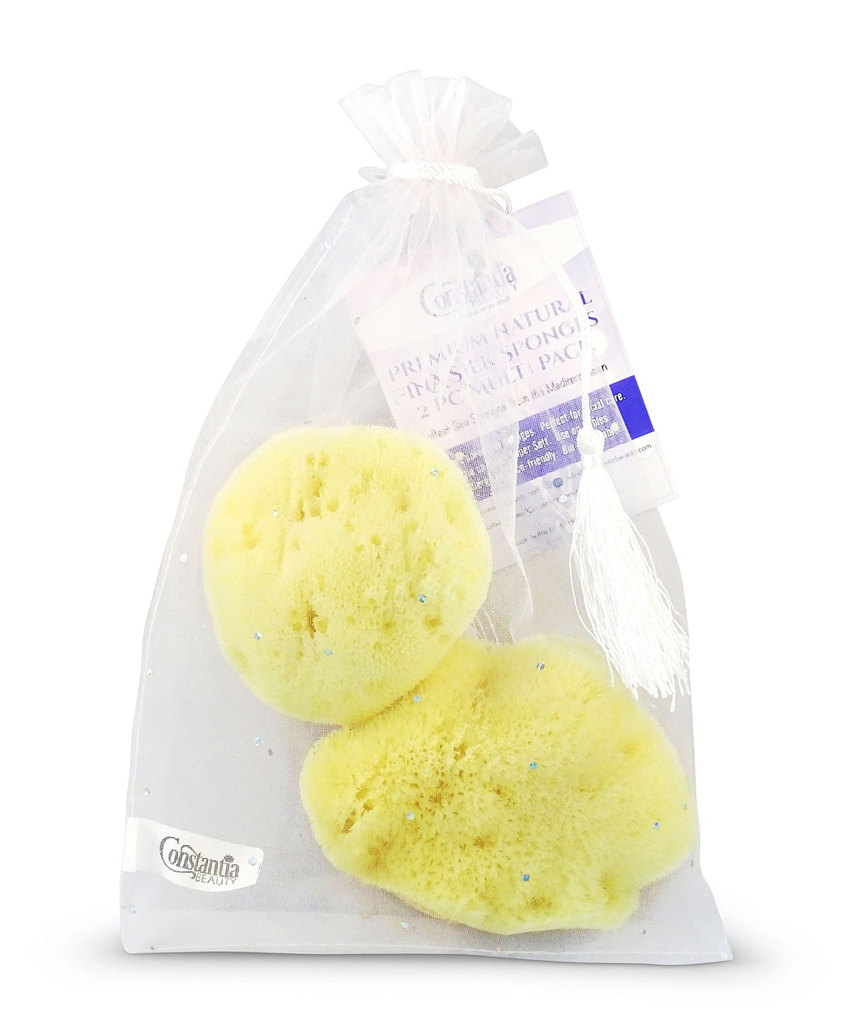 Constantia Beauty Premium Natural Fina Silk Sponges, 2 Count, Soft Sea Sponge For Makeup & Bathing