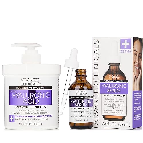 Advanced Clinicals Hyaluronic Acid Moisturizer & Serum Bundle - Targets Wrinkles & Dry Skin