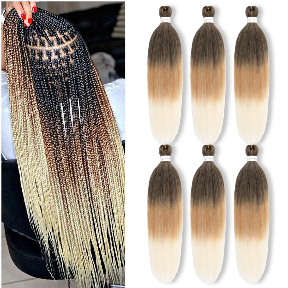 Menethe Hair 24&quot; Ombre Pre Stretched Braiding Hair, T1B/27/613#, 6 Packs Synthetic Y