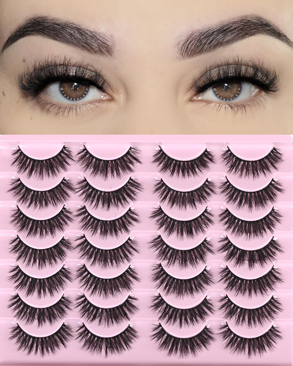 FARRED Fluffy Wispy Cat Eye False Eyelashes - 14 Pairs Faux Mink Silk Lashes for Daily Makeup