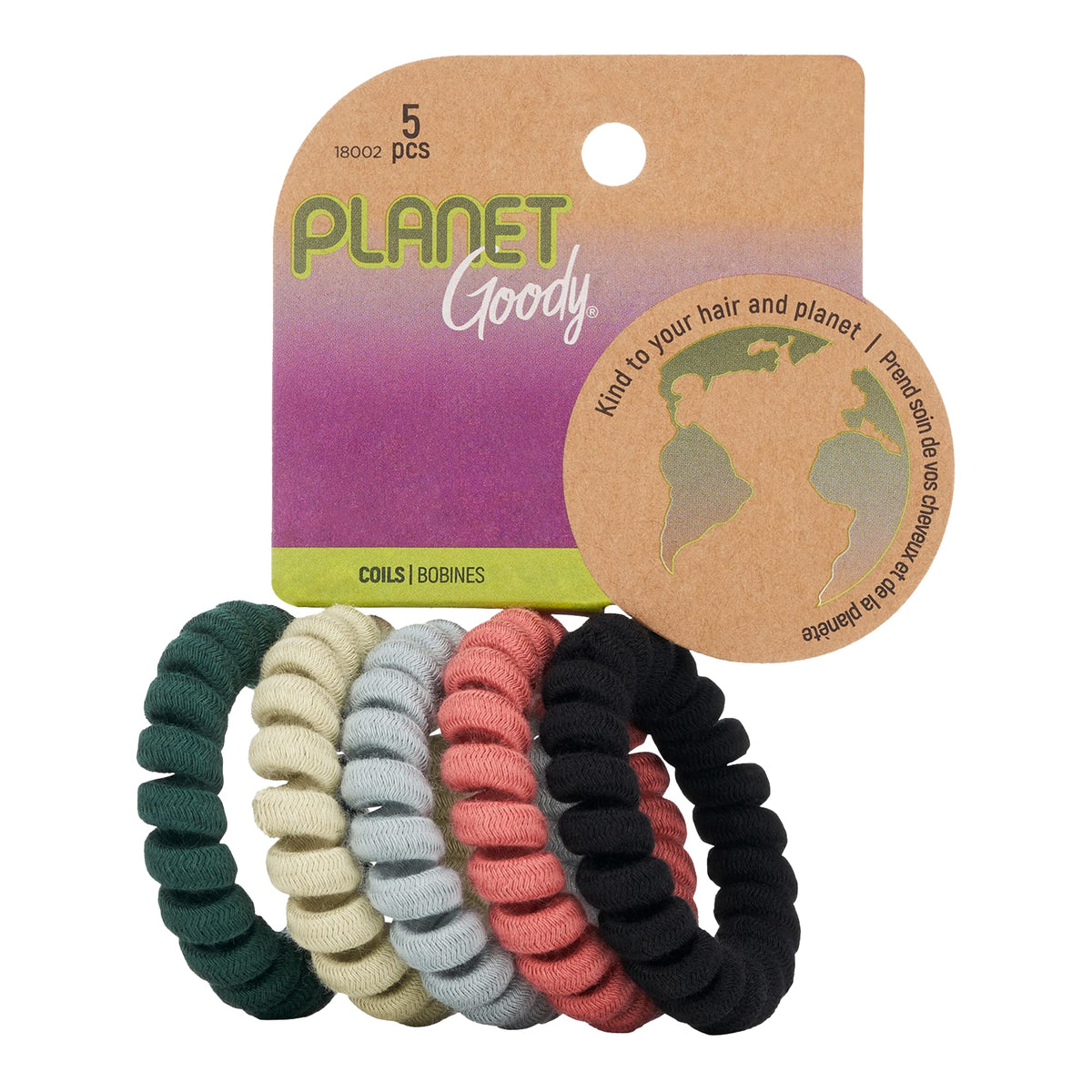 Goody Planet Elastic Hair Coils - Neutral, Medium To Thick Hair, 5 Count, Bamboo Hair Accessories