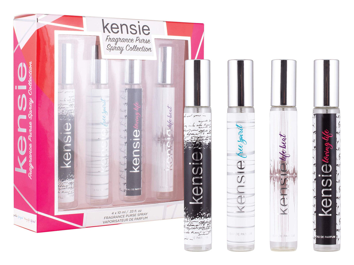 Kensie 4 Piece Deluxe Travel Spray Collection - 0.34 Fl Oz Fragrance Set in White, Perfect for On-the-Go Freshness