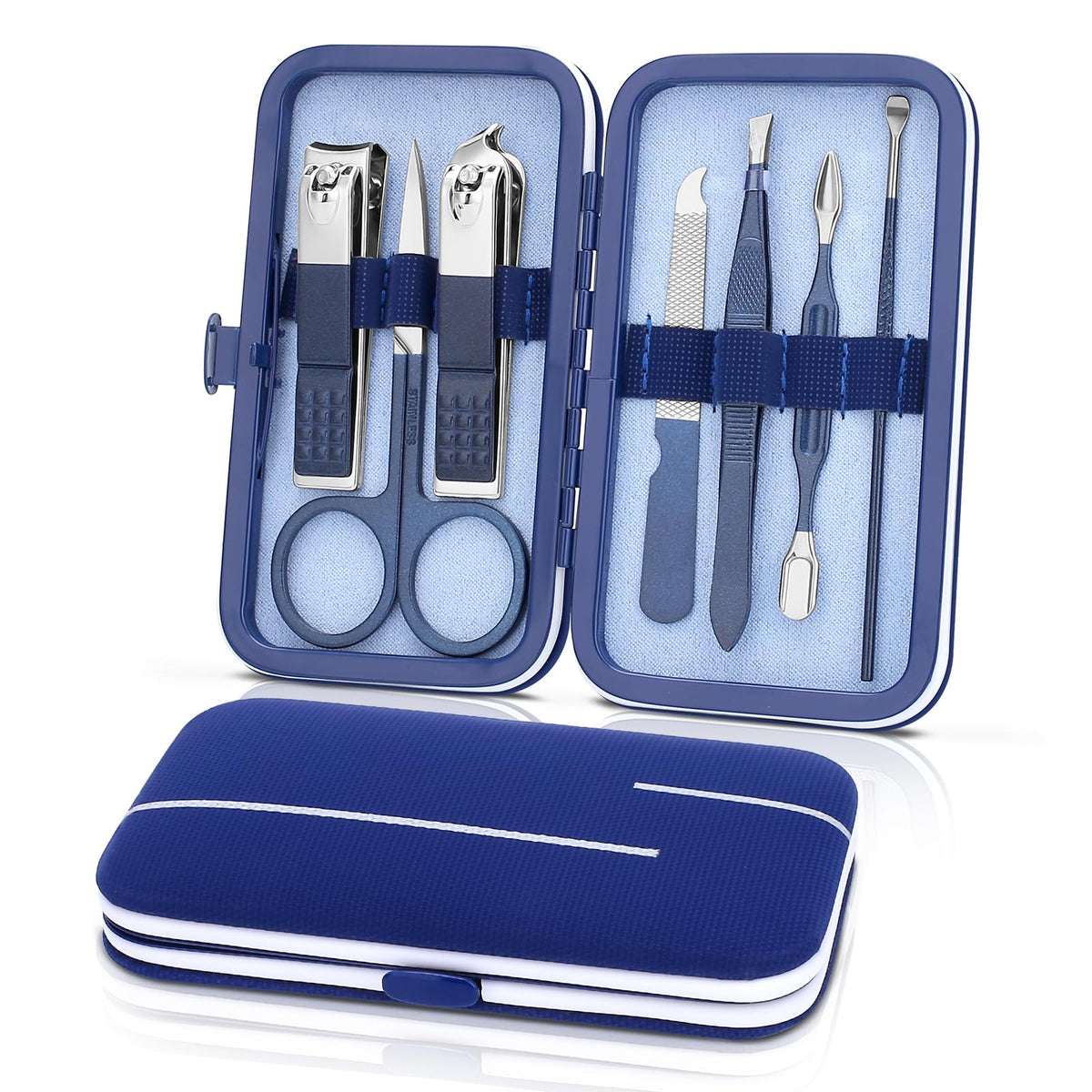 Lifhap 7-In-1 Manicure Set - Professional Stainless Steel Nail Care & Pedicure Kit, Blue