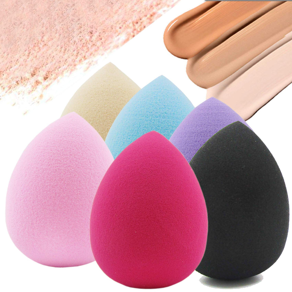 Lifextol 6Pc Waterdrop Makeup Sponge Set - Non-Latex Blending Tools For Flawless Makeup