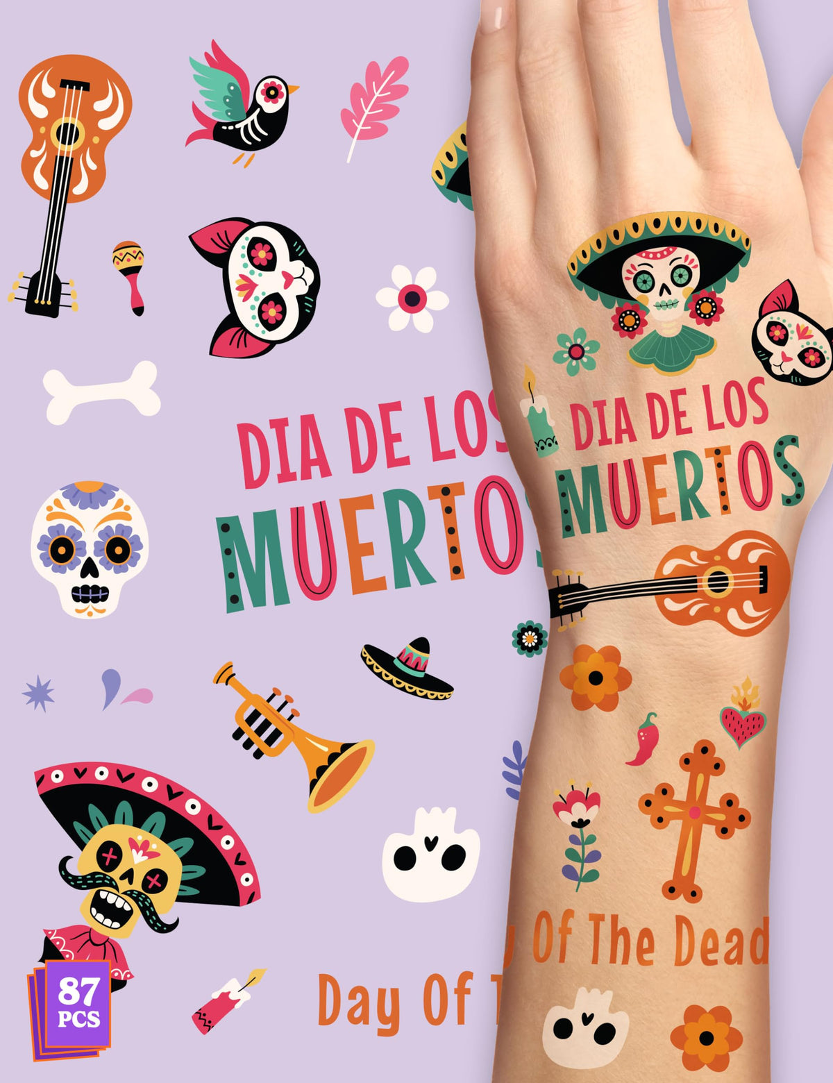 House Of Party Halloween Tattoos - 87 Non-Toxic Dia De Los Muertos Stickers For Kids Party Favors