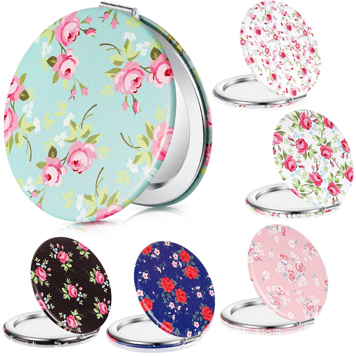 Vicenpal Mini Compact Pocket Mirrors - 6 Pieces Rose Travel Makeup Folding Mirrors For Women