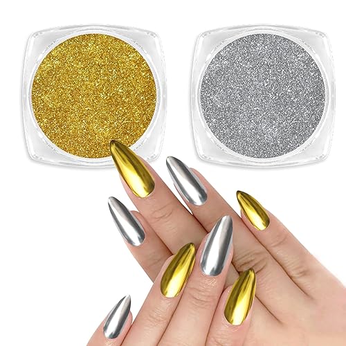 Allstarry Chrome Nail Powder Kit - 2 Colors Metallic Glitter for Holographic Manicure