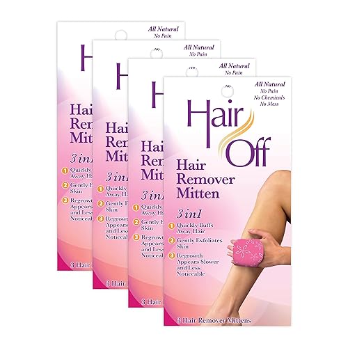 Hair Off Hair Remover Mitten - All-Natural, Painless Hair Removal & Exfoliation, 12 Mittens Total