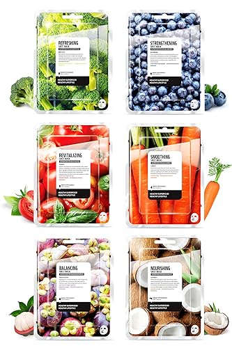 Farmskin Superfood Salad Sheet Mask Set Of 6 - Nourishing Korean Face Masks With Fruits