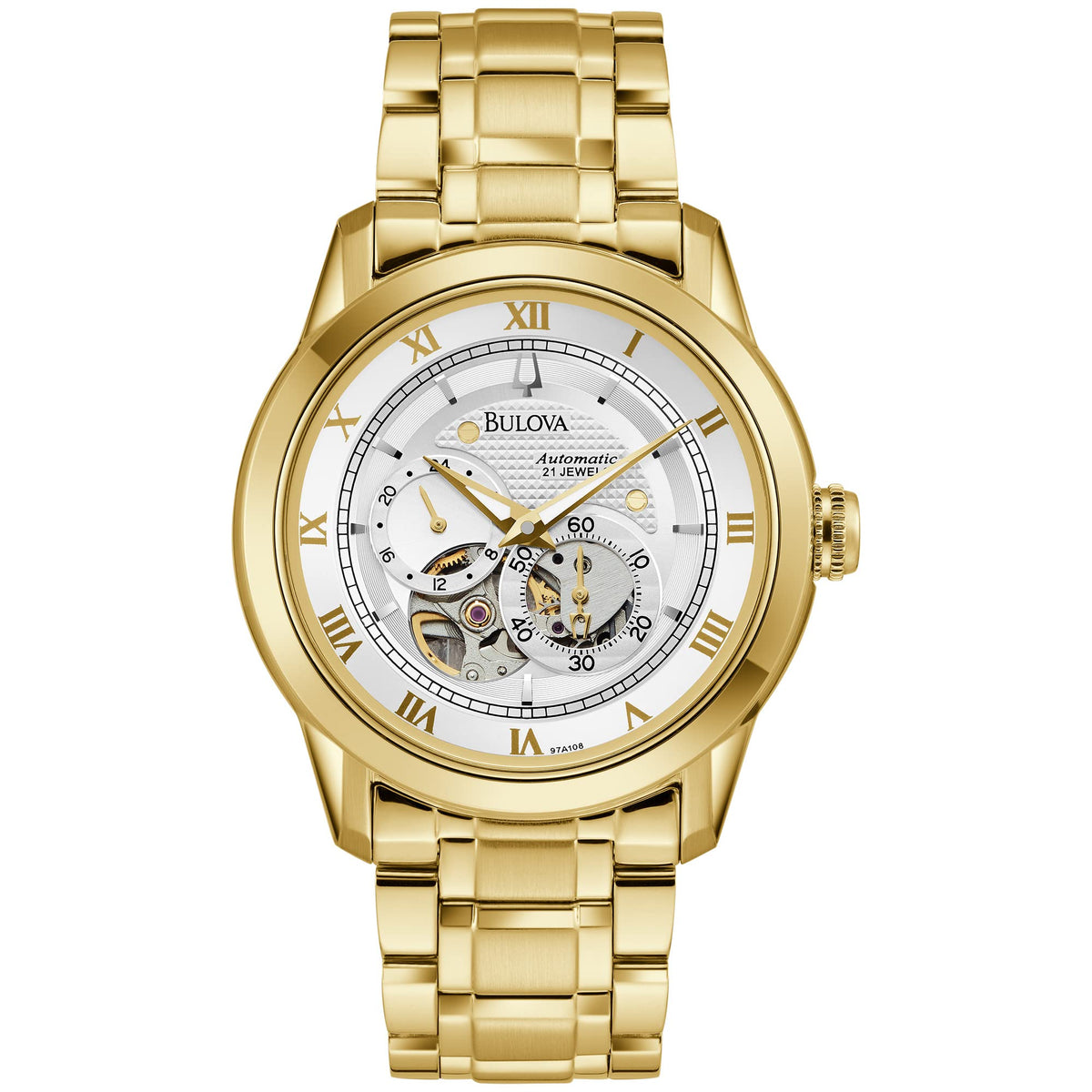 Bulova Men'S Classic 4-Hand Automatic Watch, Gold Tone, 42Mm, Luminous Hands, Exhibition Caseback