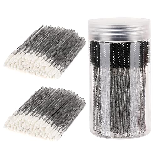 Tbestmax 100 Pcs Disposable Eyelash & Lip Brush Kit - Black Spoolies & Applicators for Makeup