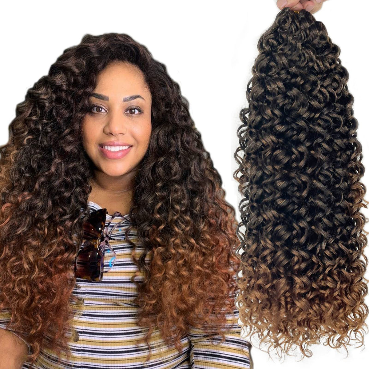 Vustbeauty Gogo Curl 24&quot; 8 Packs Curly Crochet Hair Ombre Brown Wavy Water Wave Extensions