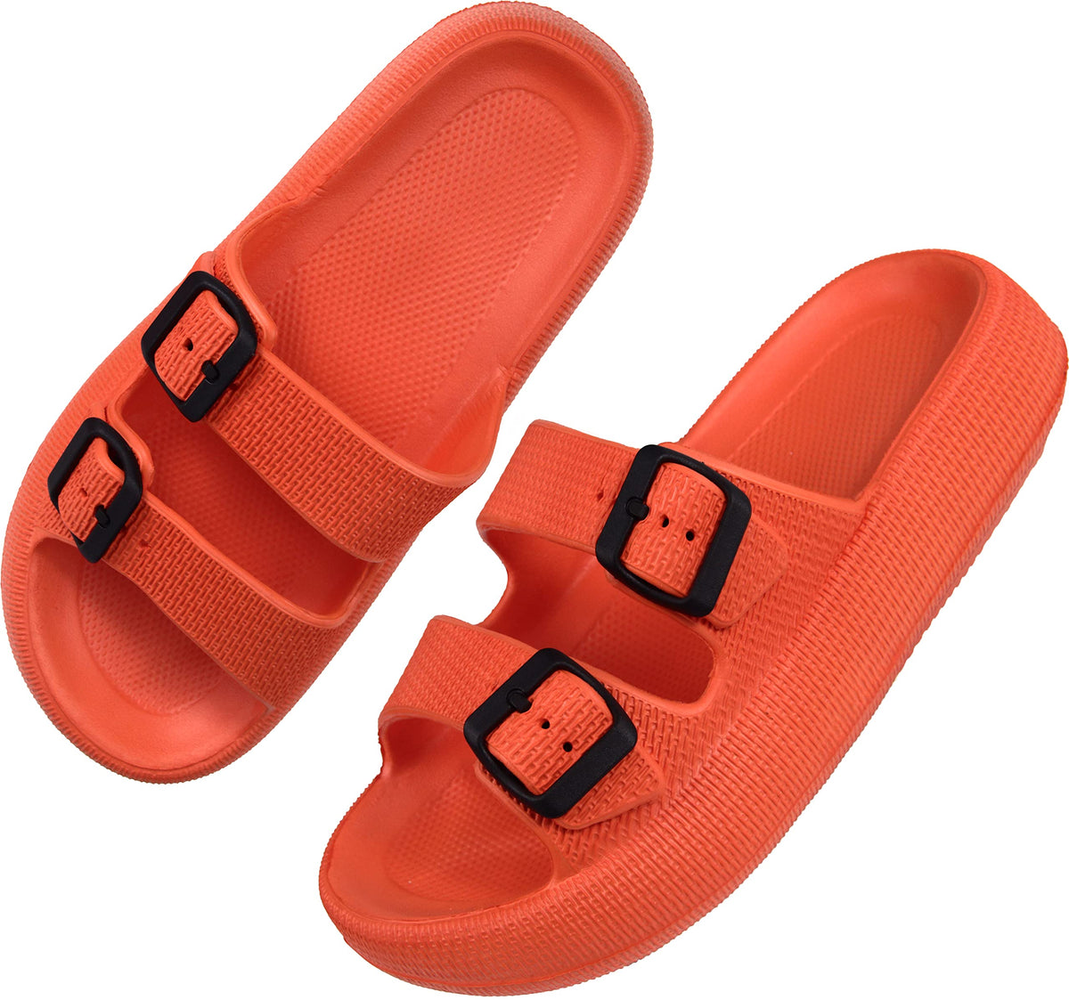 Bensorts Women’S Orange Pillow Slippers Slides, Double Buckle Eva Flat Sandal, Size 5.5-6.5