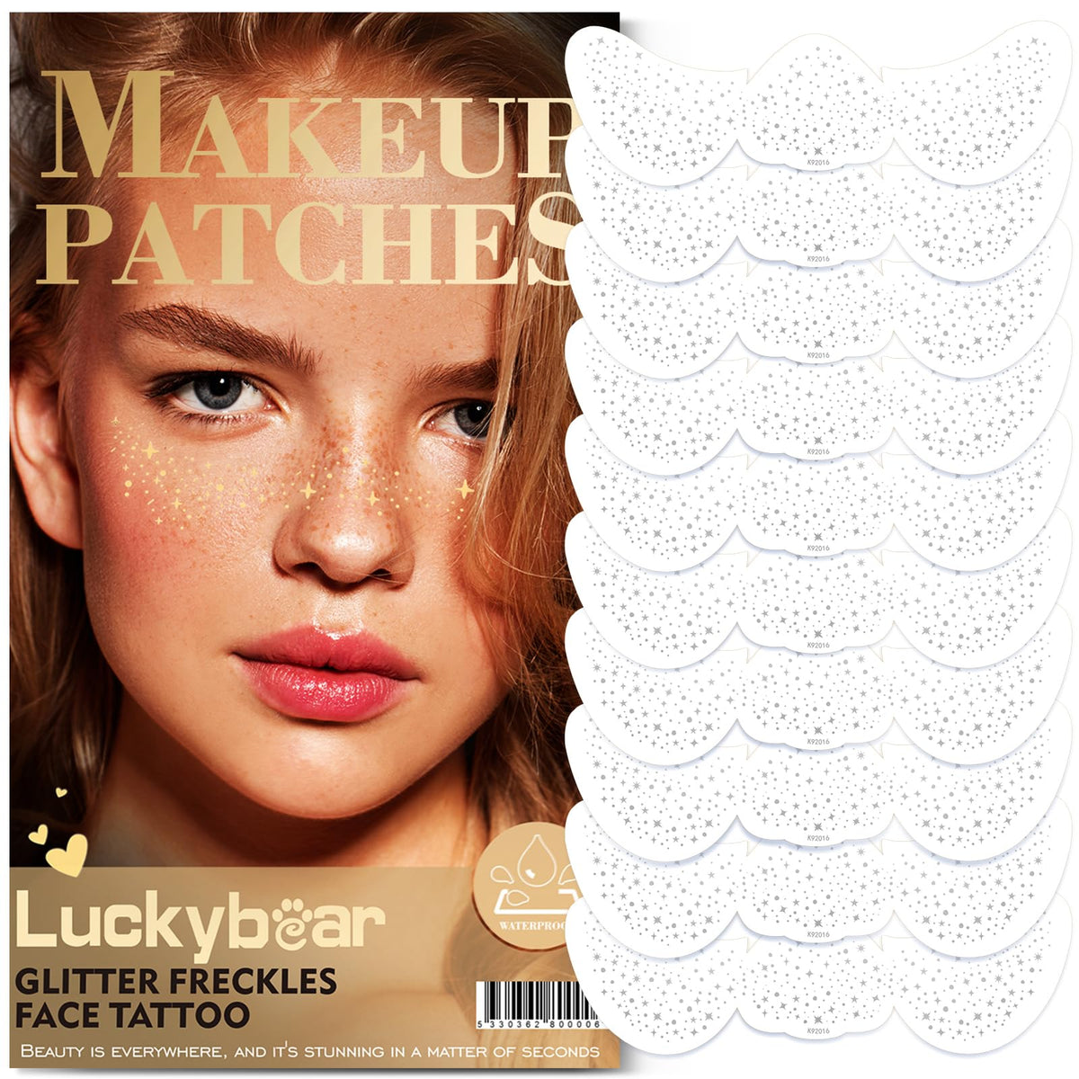 Luckybear Silver Glitter Freckles - Waterproof Face Makeup Patches For Party & Dance 10 Count