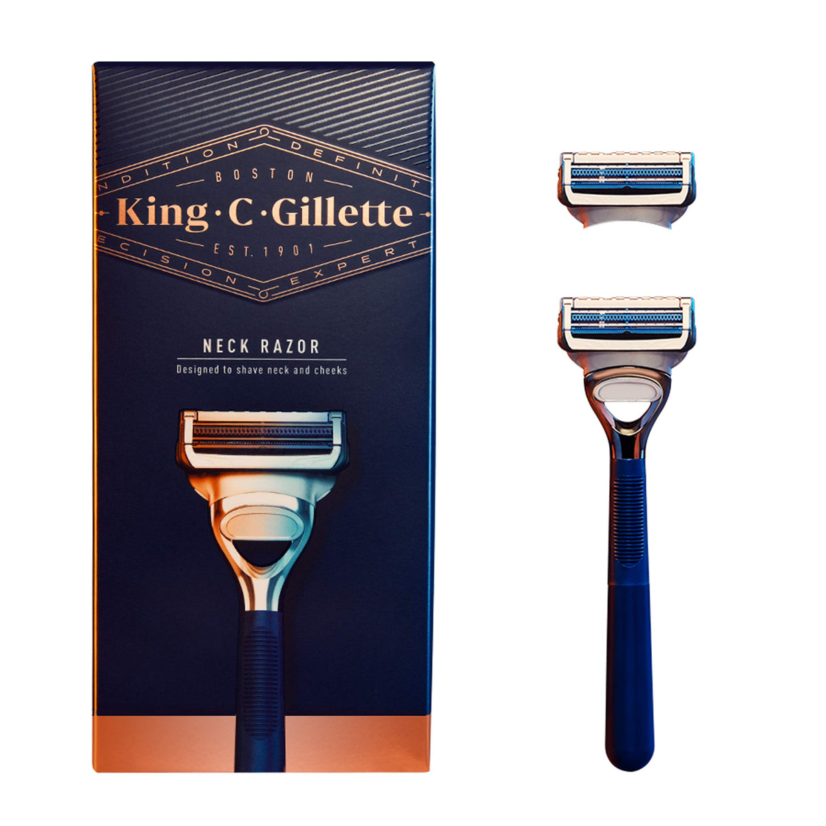 King C. Gillette Neck Razor With Handle & 2 Blade Refills - Black, 1 Count