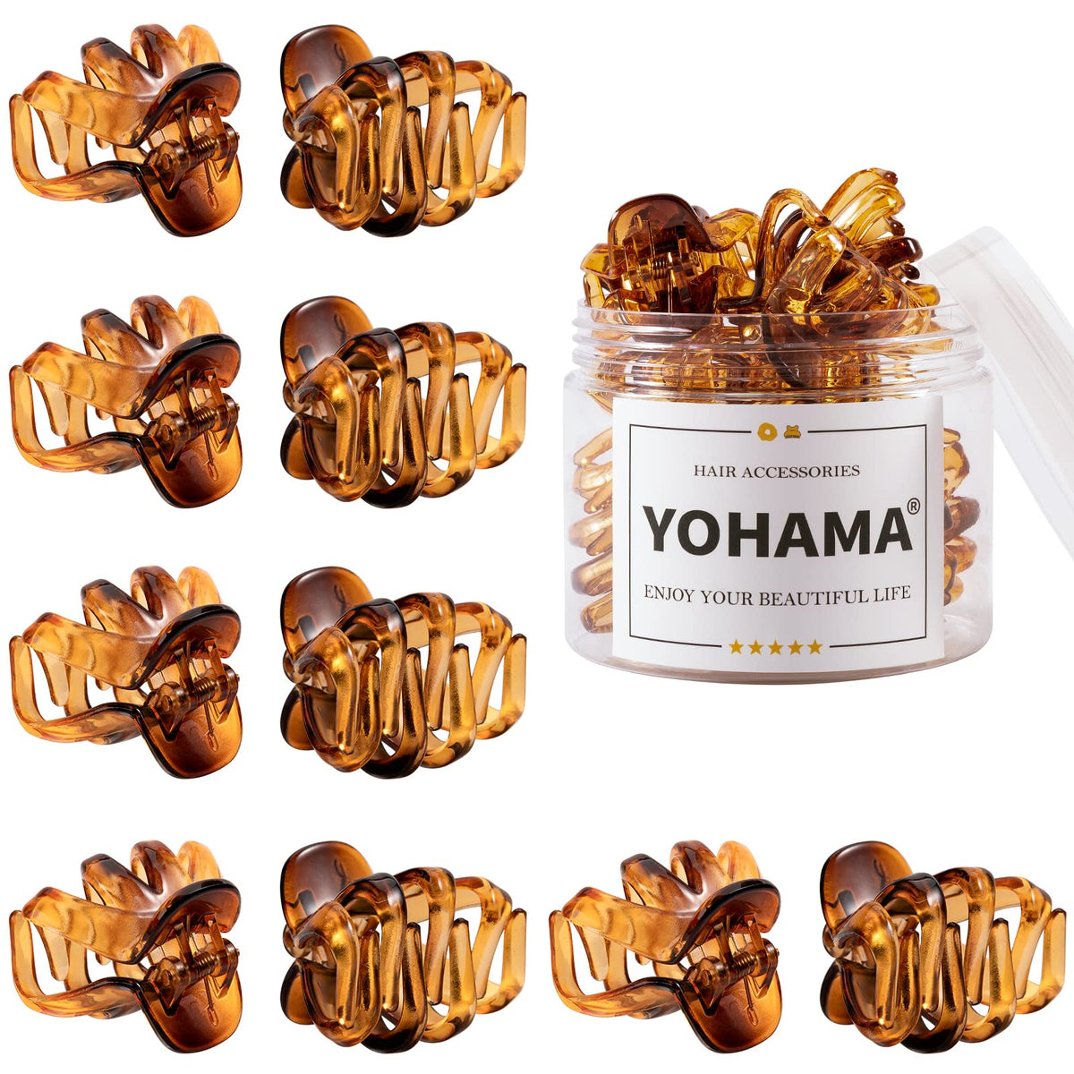 Yohama 10 Pcs Brown Mini Octopus Hair Clips - Durable Jaw Clips For Thick Hair, Strong Grip