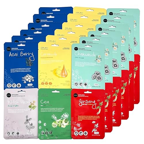 Celavi K-Beauty Essence Facial Mask Set - Moisturizing 36 Count C Set For Radiant Skin