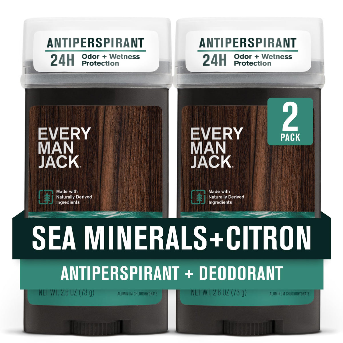 Every Man Jack Sea Minerals + Citron Antiperspirant Deodorant 2.6 Oz (2 Pack) - 24-H