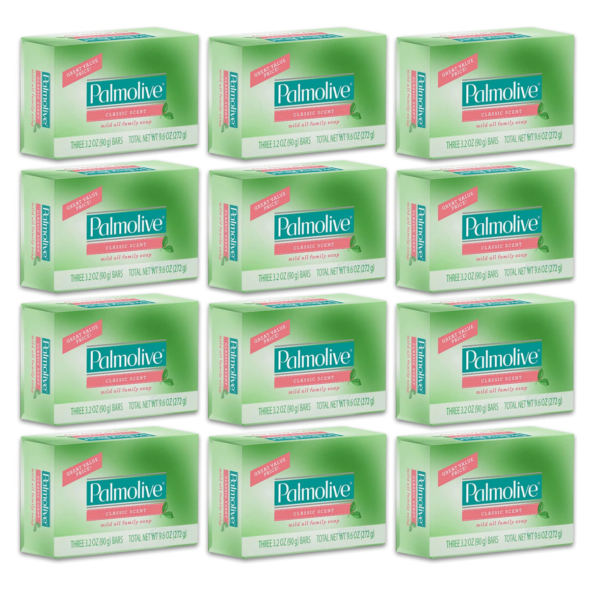 Palmolive Mild Soap Classic Scent, 3.2 Oz, 12-Pack - Gentle Cleansing Bar Soap