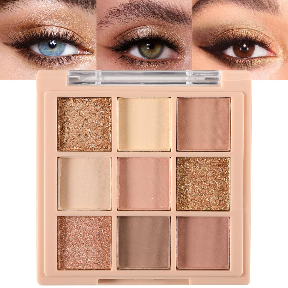 Erinde 9 Colors Eyeshadow Palette - Matte, Shimmer, Glitter - Oat Milk Tea, Waterproof, Long Lasting