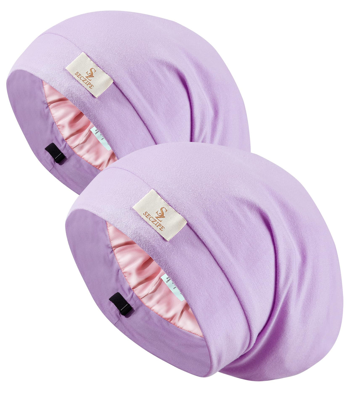 Seczipe 2Pcs Silk Satin Bonnet Hair Wraps - Adjustable Shower Caps For Curly Hair, Lavender