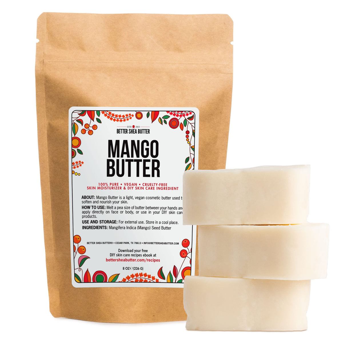 Better Shea Butter Raw Mango Butter - 100% Natural Moisturizer For Skin & Hair, 8 Oz