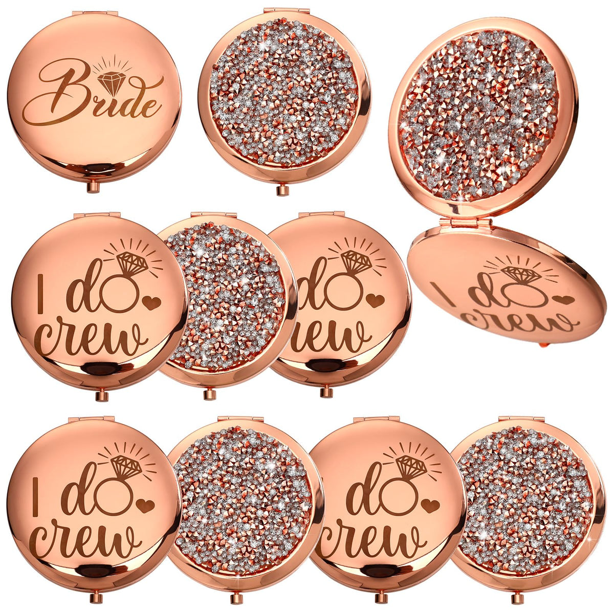 Barydat Rose Gold Bridesmaid Gift Set - 10 Compact Mirrors For Wedding Party Proposals