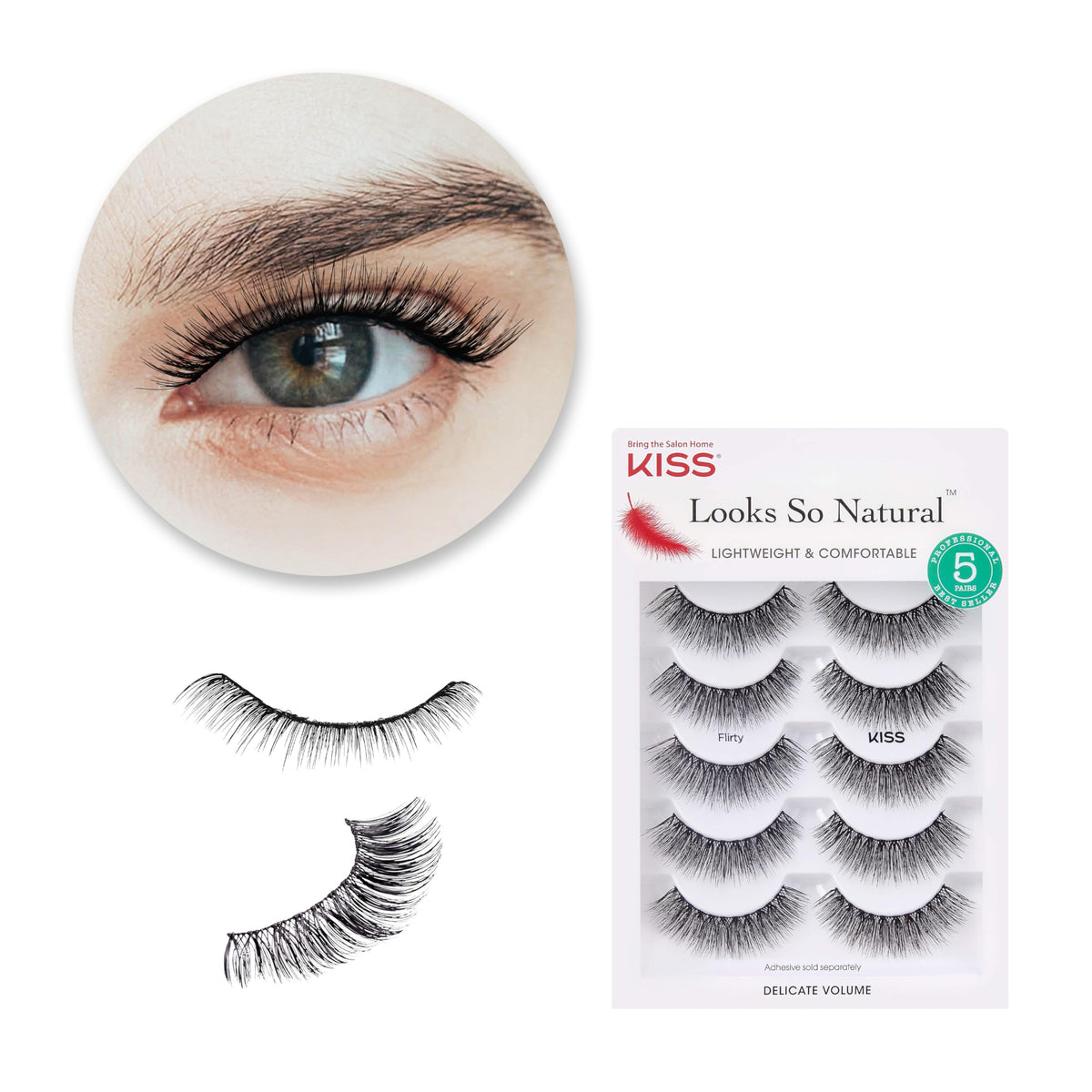 Kiss Flirty Faux Mink False Eyelashes Multipack, 5 Pairs, Lightweight, Cruelty-Free, Reusable